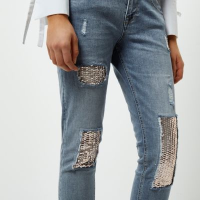 Silver sequin Alannah relaxed skinny jeans
